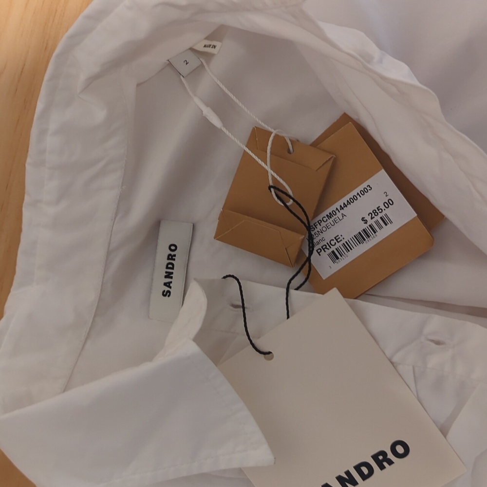 NWT Sandro Cropped Button Up Top With Bow Detail | White | Size Medium - Picture 4 of 6